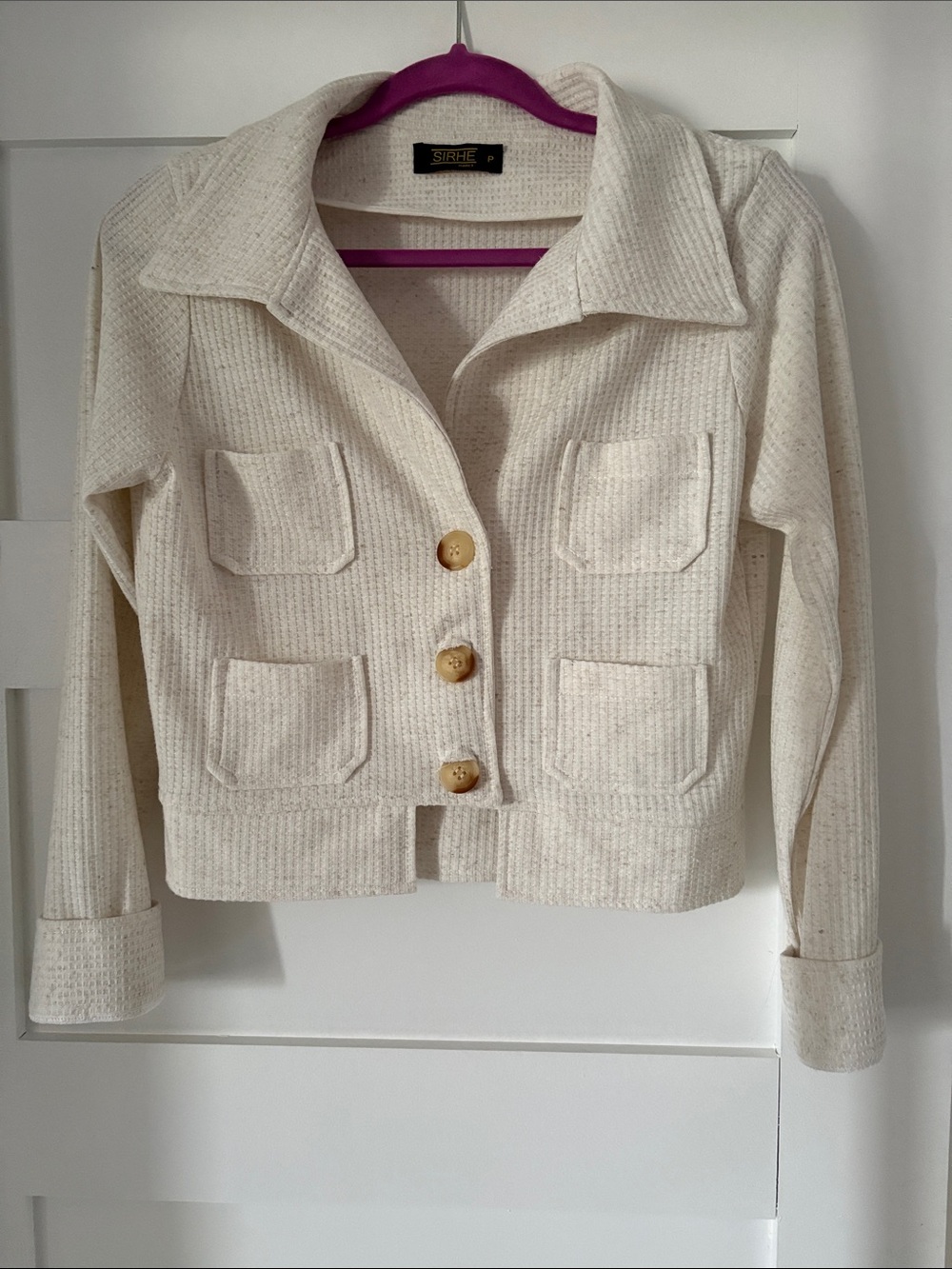 Cream Textured Button-Front Blazer